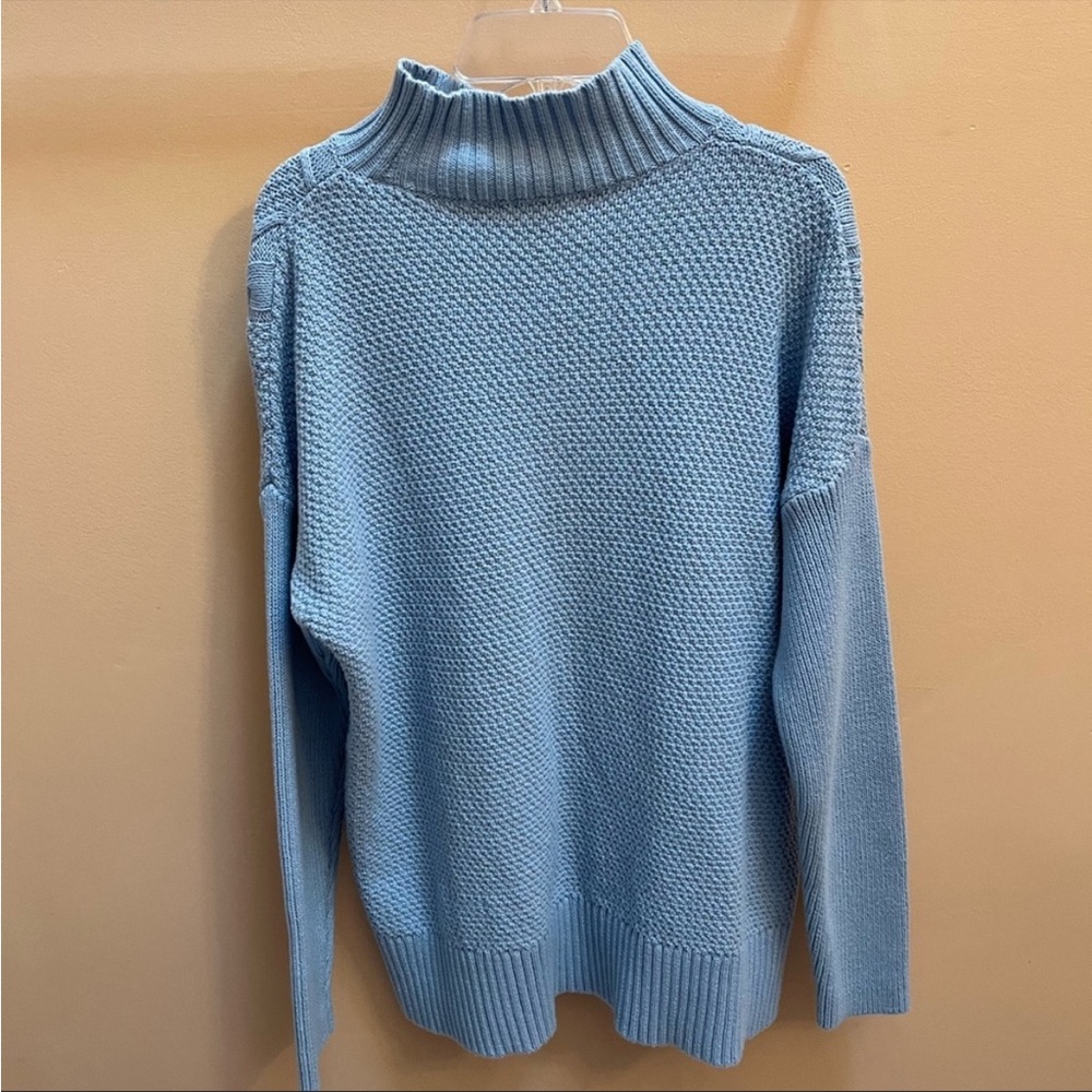 J. Crew Light Blue Cable Knit Turtleneck Sweater - Picture 4 of 7